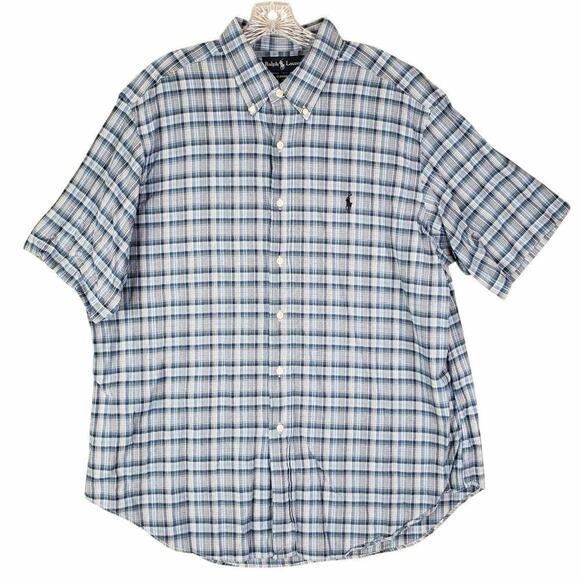 Polo Ralph Lauren Shirt Oxford Mens Size XL Short Sleeve Blue Plaid Button Down - Picture 2 of 9